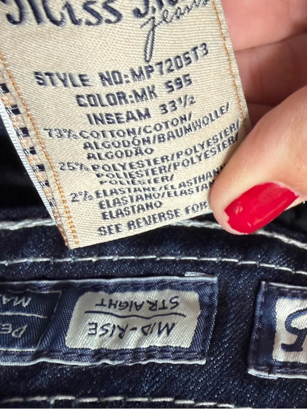 Womens Miss Me Jeans Size 25 Mid Rise Straight Rhinestone Y2K Sequins Blue Denim - Picture 7 of 9